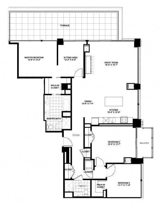 Three Bedroom Penthouse 2602 Floorplan Image